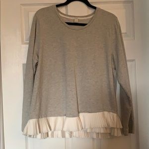 J.Crew Factory Gray Sweatshirt w pleated silk trim